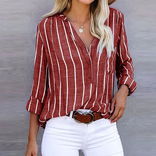 Freyelle – Striped Long Sleeve Button Top Women