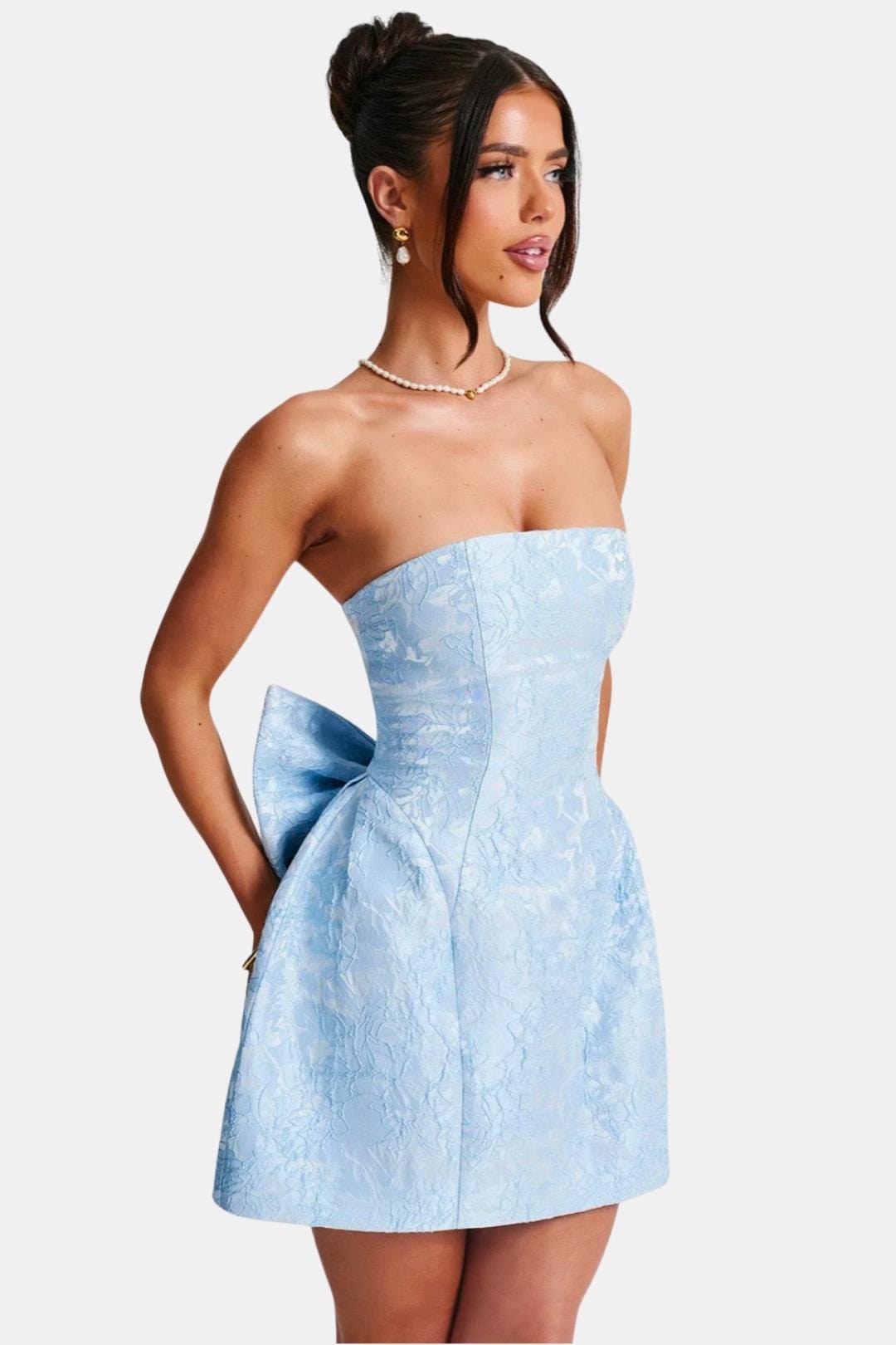 Celavie – Floral Jacquard Lace-Up Mini Dress - Image 2