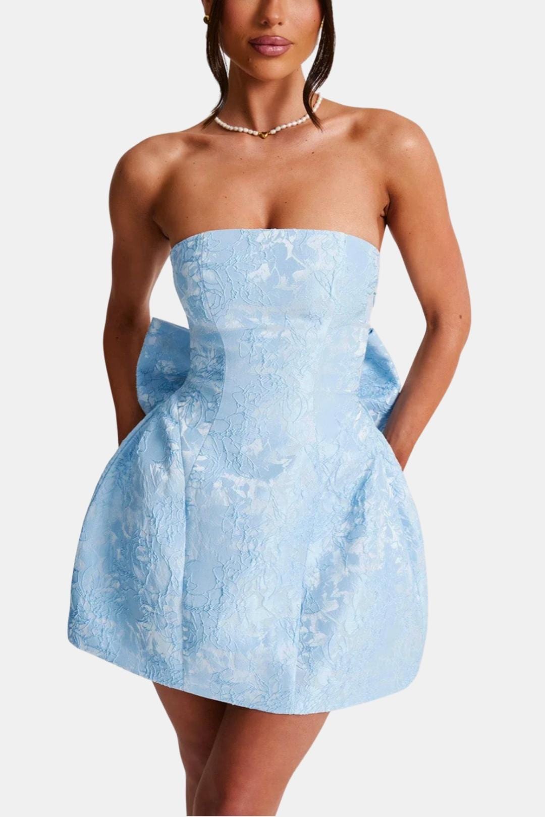 Celavie – Floral Jacquard Lace-Up Mini Dress - Image 4