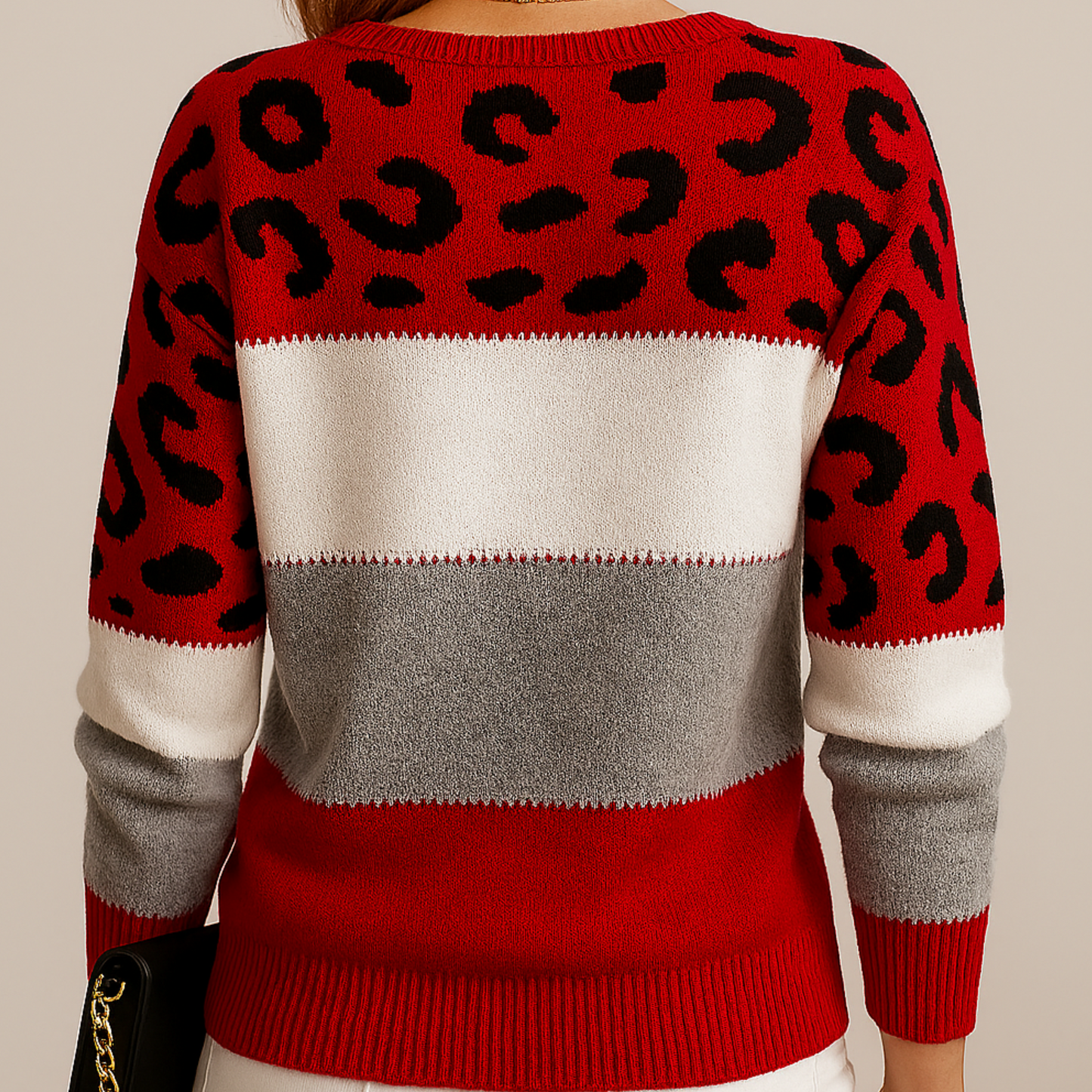 Vioren – Pull doux en tricot pour femme avec blocs de couleur et motif léopard
