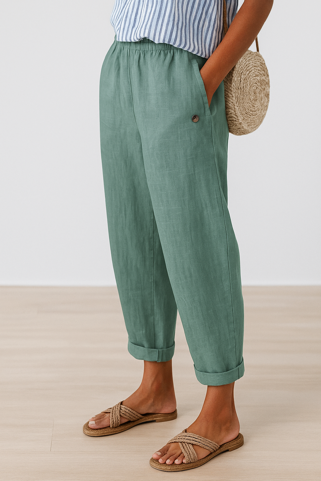 Women Wide Leg Pants Elastic Waist Casual Lightweight Pockets - Image 4