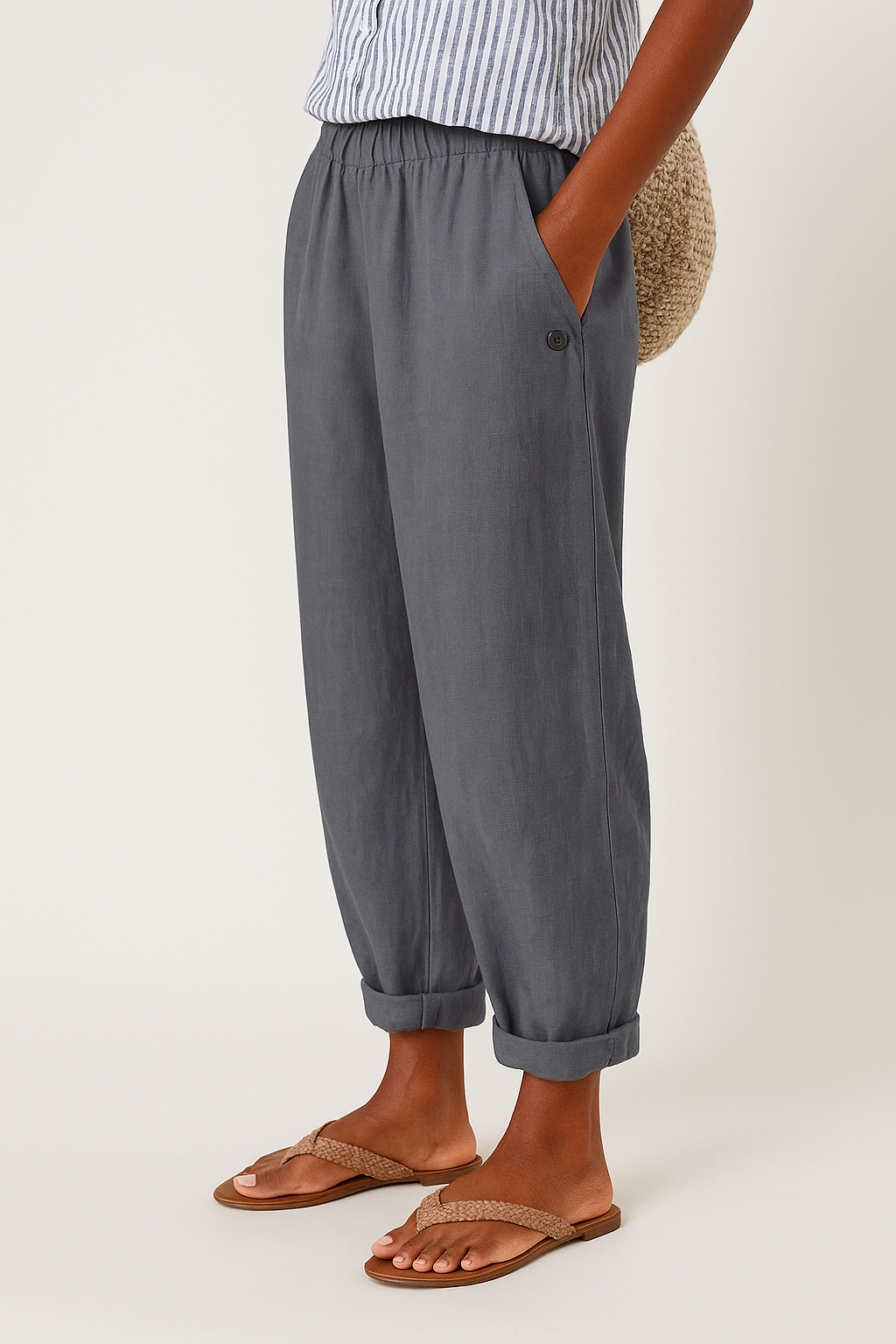 Women Wide Leg Pants Elastic Waist Casual Lightweight Pockets - Image 5