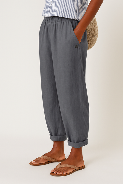 Women Linen Cropped Relaxed Pants - Image 5