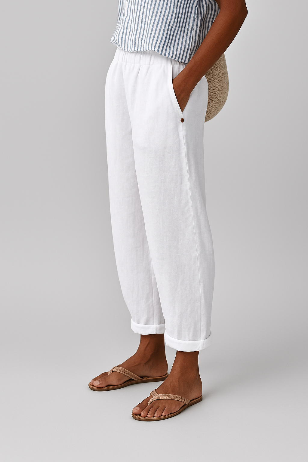 Women Linen Cropped Relaxed Pants - Image 6