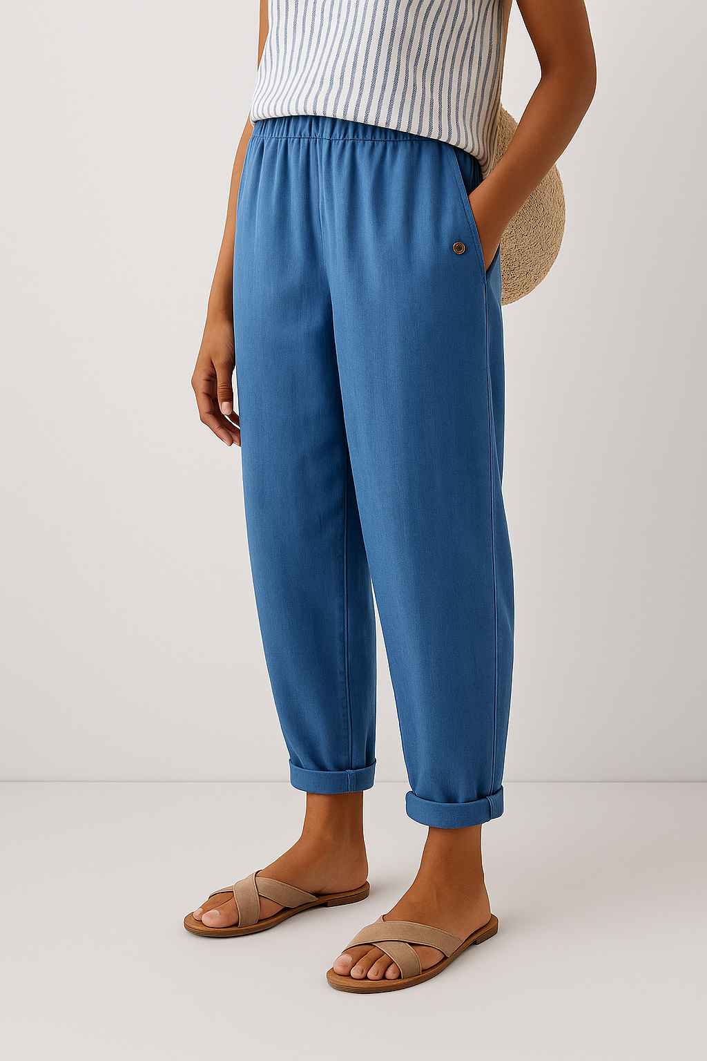 Women Linen Cropped Relaxed Pants - Image 3