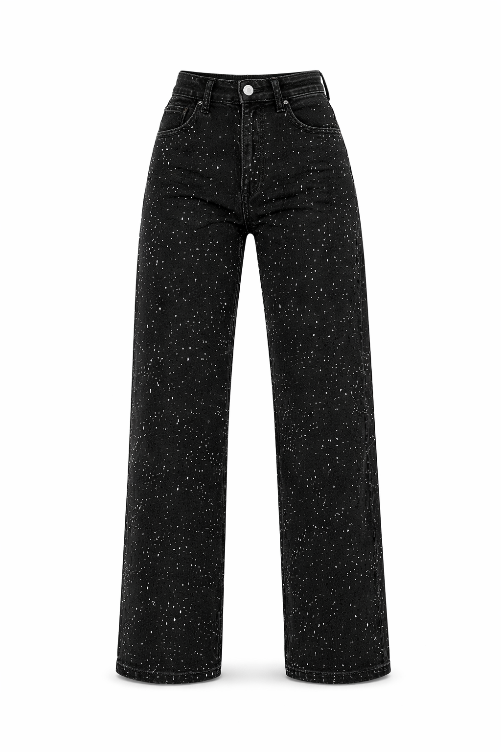 Vivian - Jean droit taille haute avec détails pailletés