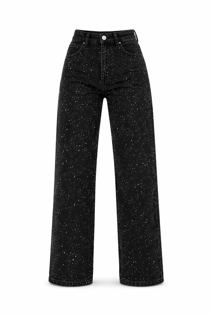 Vivian - Jean droit taille haute avec détails pailletés