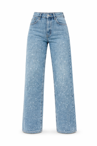 Vivian - Jean droit taille haute avec détails pailletés