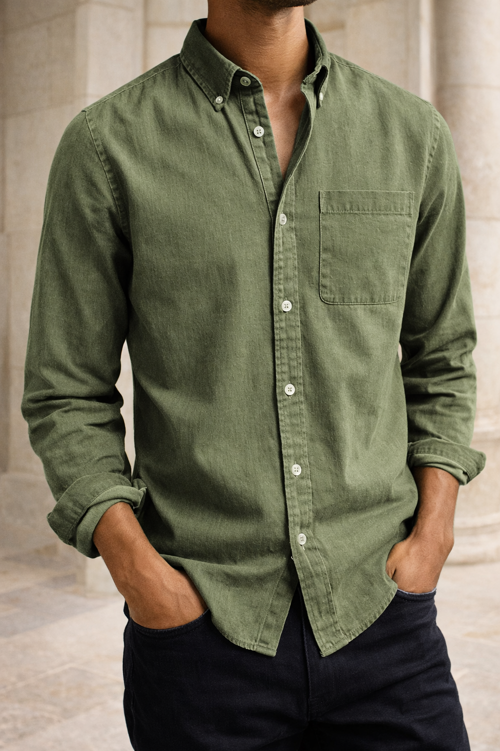 Alviro - Men Cotton Button Down Casual Shirt