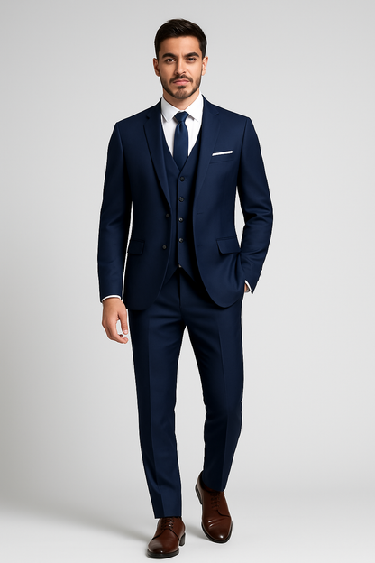Men's Wool 3-Piece Slim Fit Formal Suit - Image 2