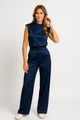 Lolita - Satin Look Sleeveless Jumpsuit Wide Leg Open Back