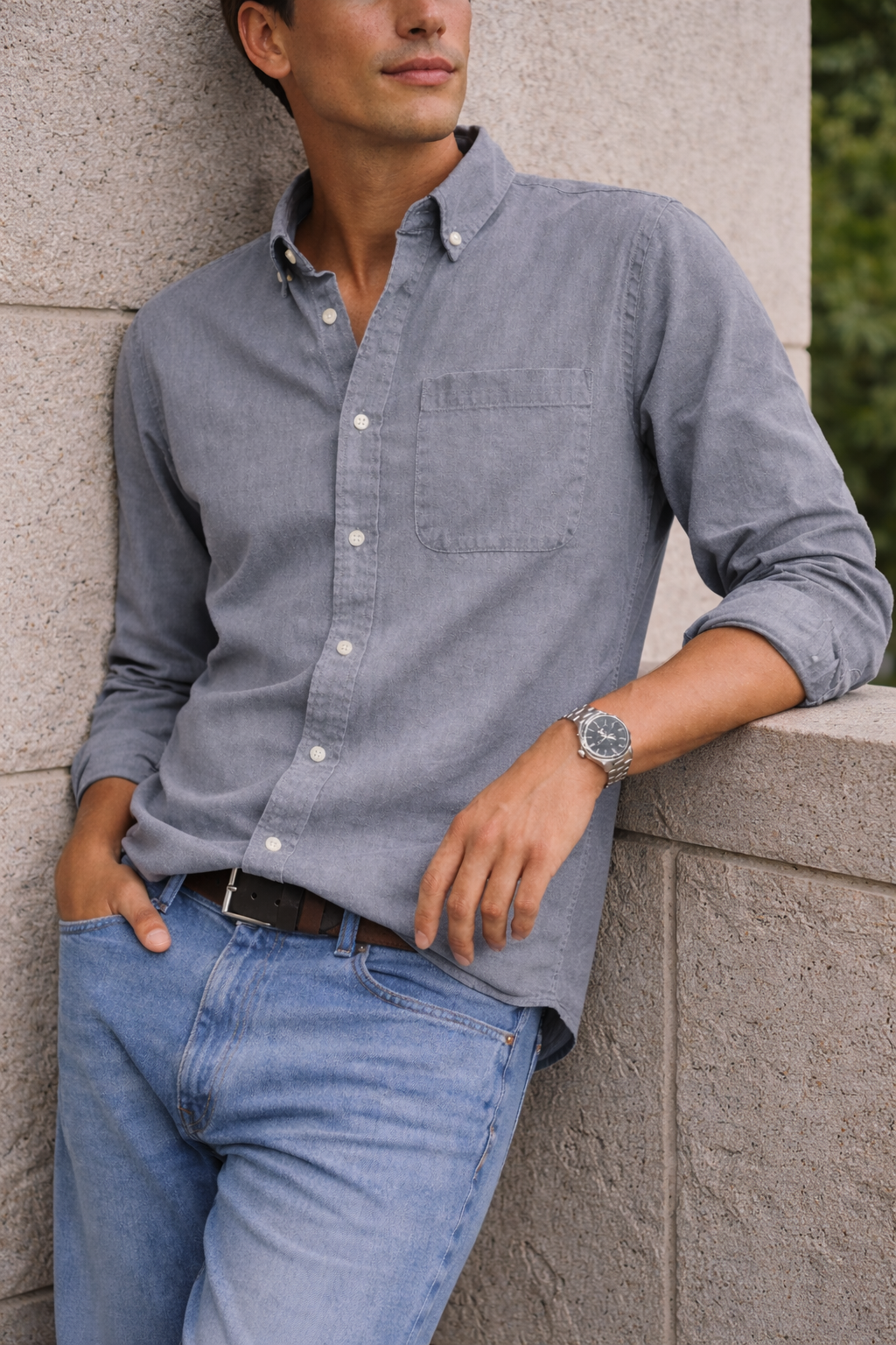 Alviro - Men Cotton Button Down Casual Shirt