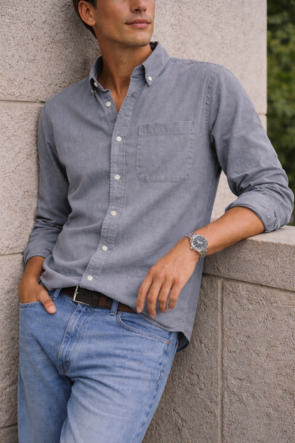 Alviro - Men Cotton Button Down Casual Shirt
