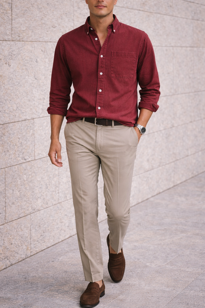 Alviro - Men Cotton Button Down Casual Shirt