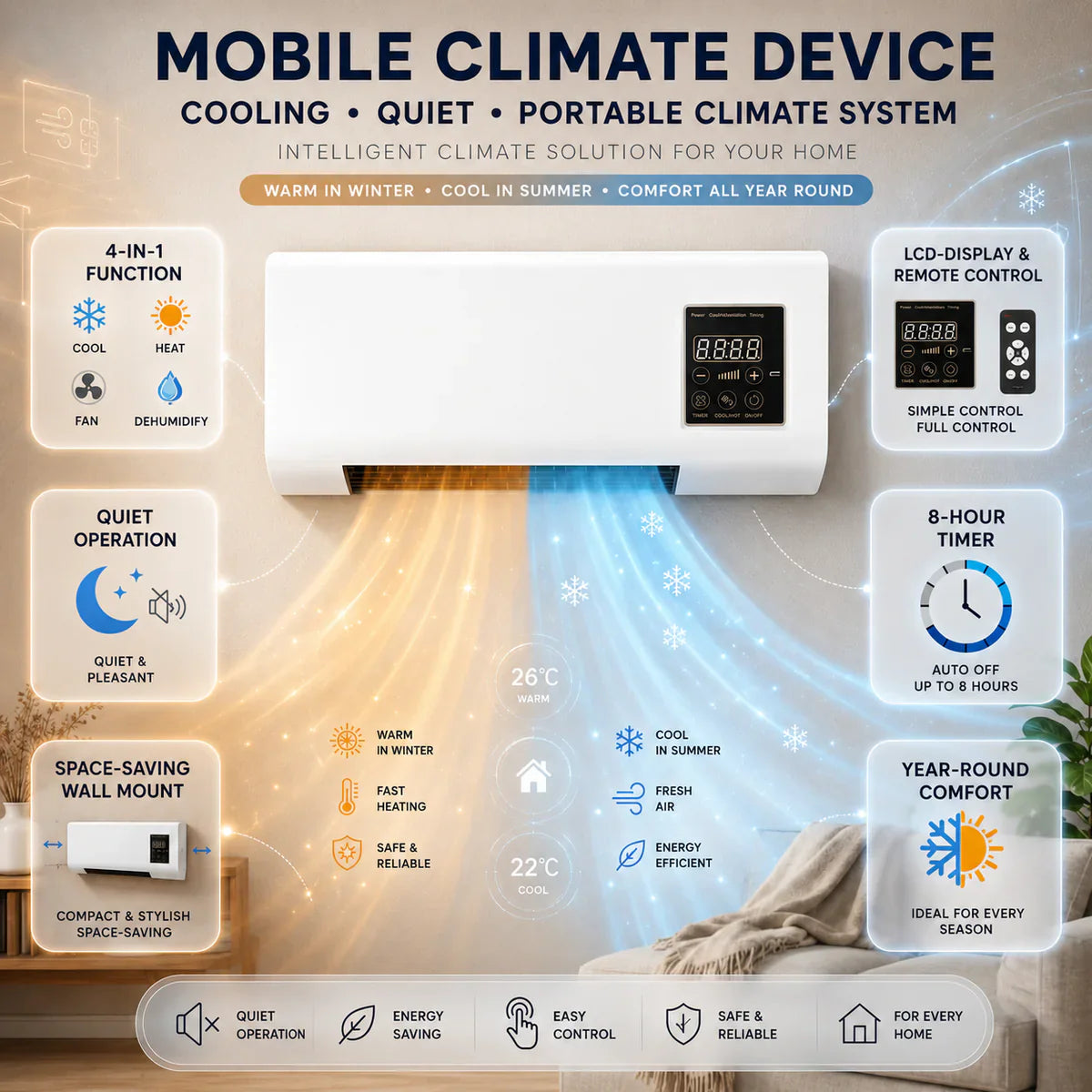 Wall Mounted 4-in-1 Air Conditioner Quiet AC Heater Combo - Image 4