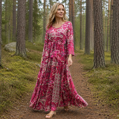 Women Viscose Boho Maxi Dress Casual Flowy