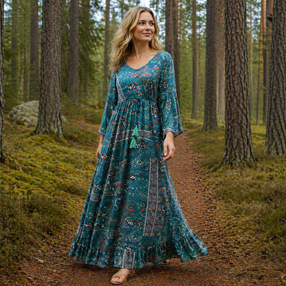 Women Viscose Boho Maxi Dress Casual Flowy - Image 2