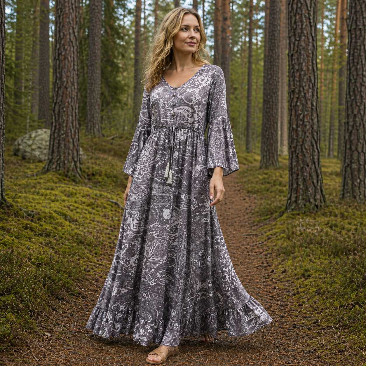 Women Viscose Boho Maxi Dress Casual Flowy - Image 3