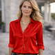 Women Satin V-Neck Long Sleeve Blouse - Image 2