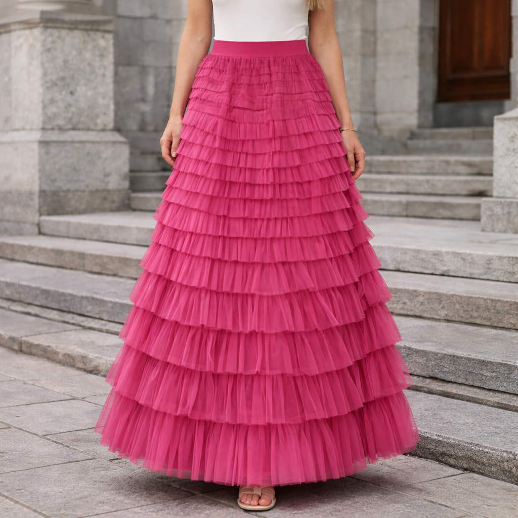 Women Layered Tulle Maxi Skirt - Image 3
