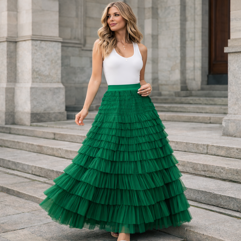 Women Layered Tulle Maxi Skirt - Image 5