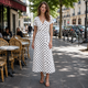 Women Polka Dot Midi Dress Waist Tie V-Neck Flowy Casual - Image 2