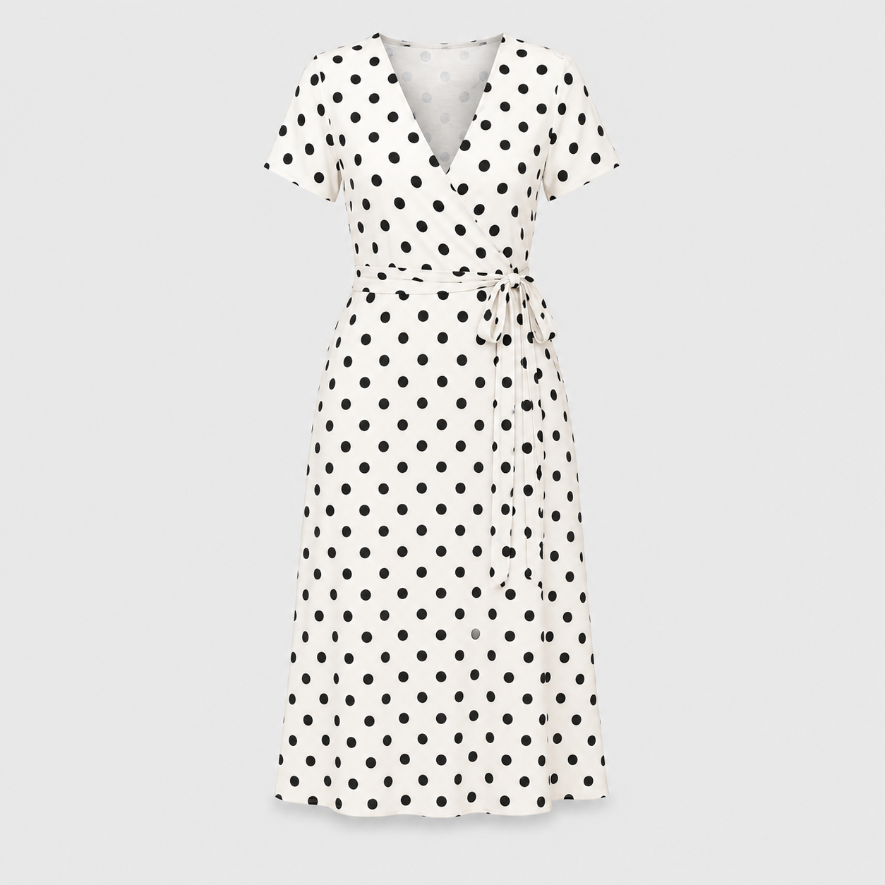 Women Polka Dot Midi Dress Waist Tie V-Neck Flowy Casual - Image 5