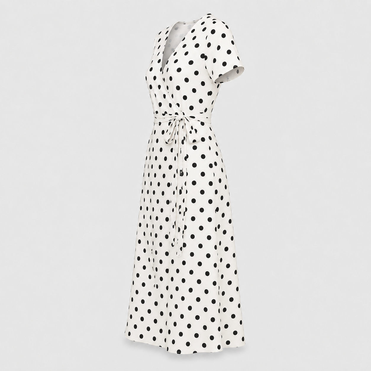 Women Polka Dot Midi Dress Waist Tie V-Neck Flowy Casual - Image 6