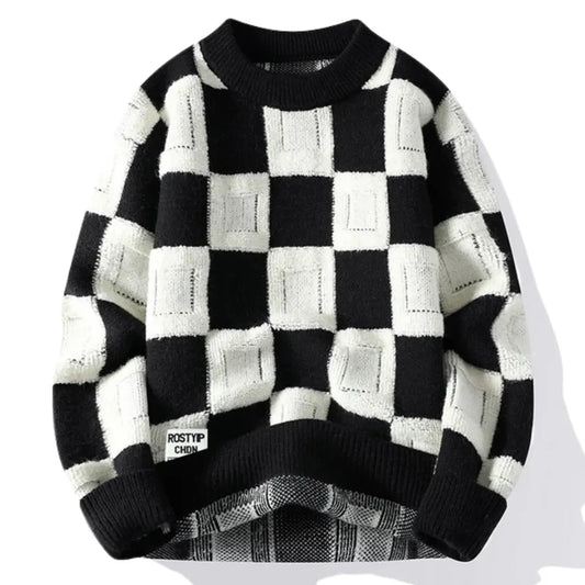 Checkered Knit Sweater for Men Azzoria