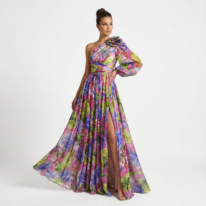 Christelle – Vestido maxi floral de un solo hombro