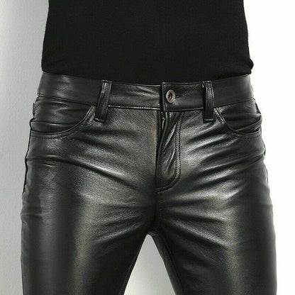Rovareck - Mens Slim Fit Faux Leather Trousers