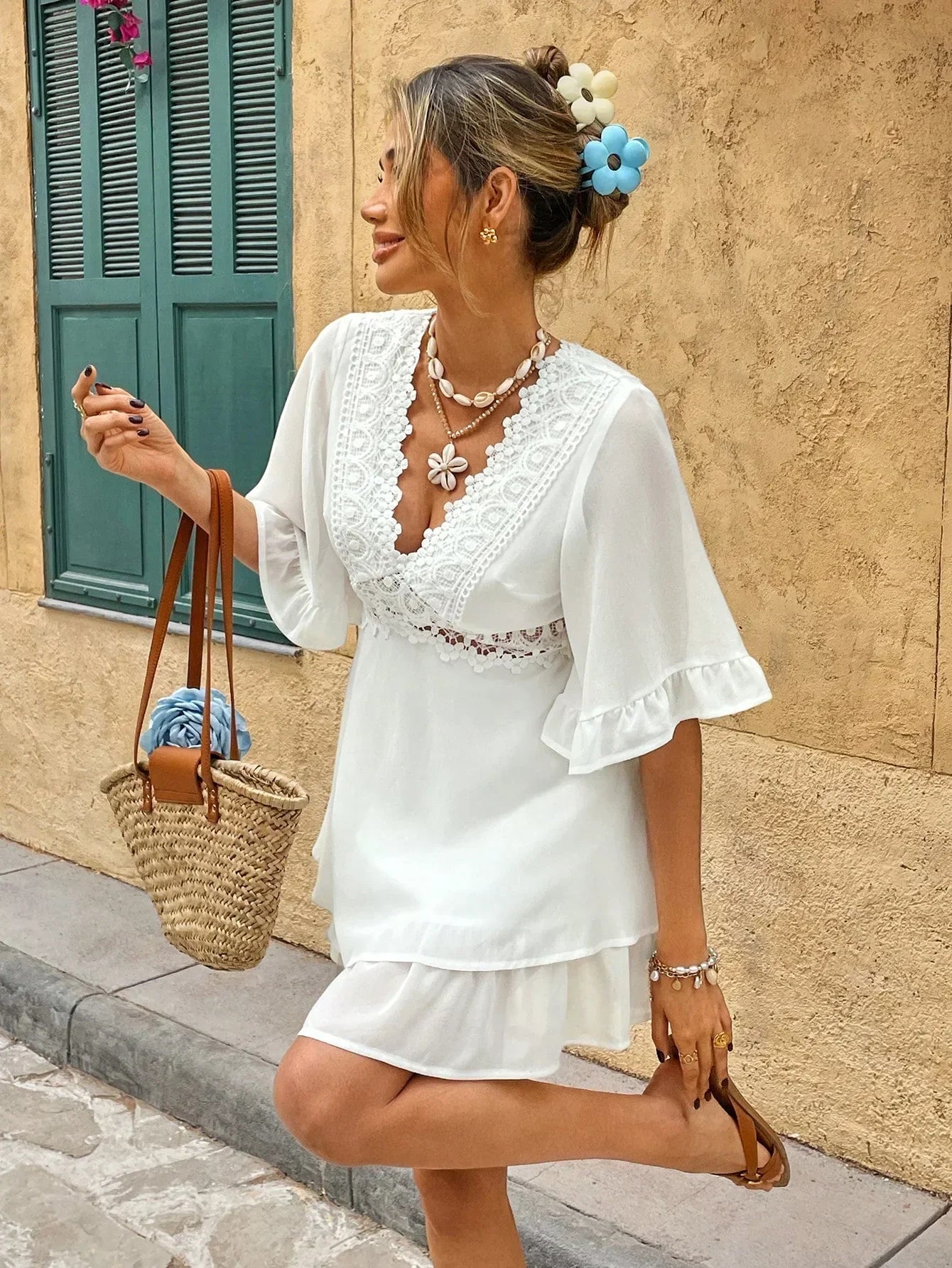 Colevara – Vestido de verano bohemio de encaje para mujer