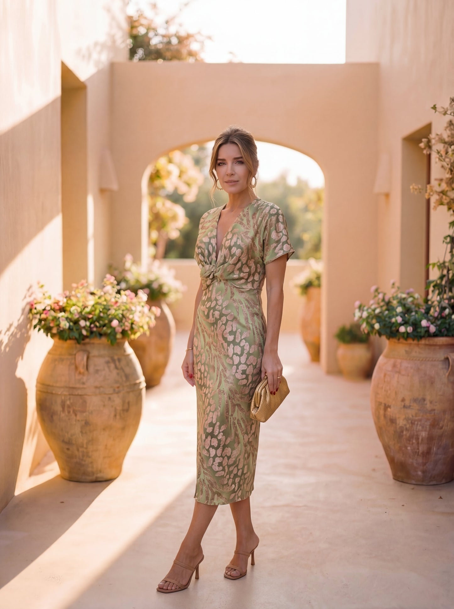 Kristina - Elegante abito midi stampato con cintura in vita