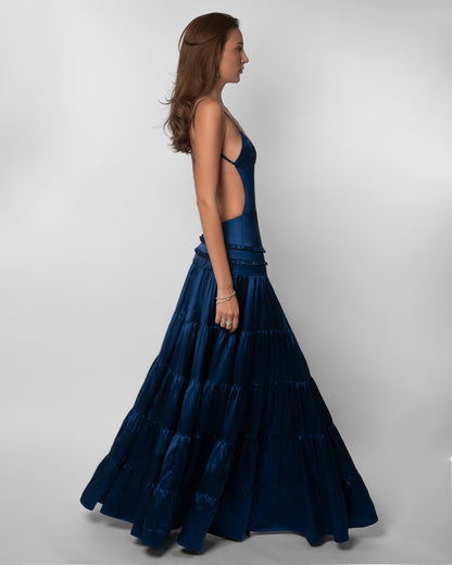 Leanne - Abito lungo elegante da donna con scollo a V e ritaglio, vestibilità aderente