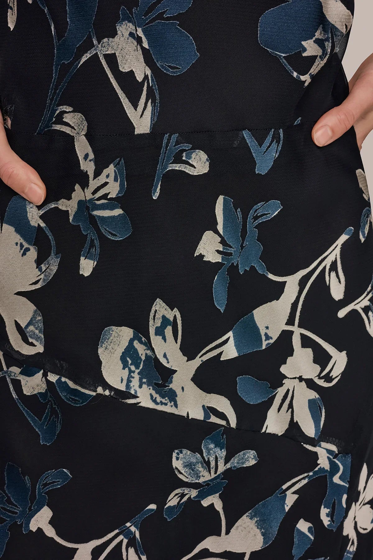Women Floral Burnout Mock Neck Midi Dress Asymmetric Hem - Image 15