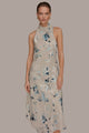 Women Floral Burnout Mock Neck Midi Dress Asymmetric Hem - Image 5