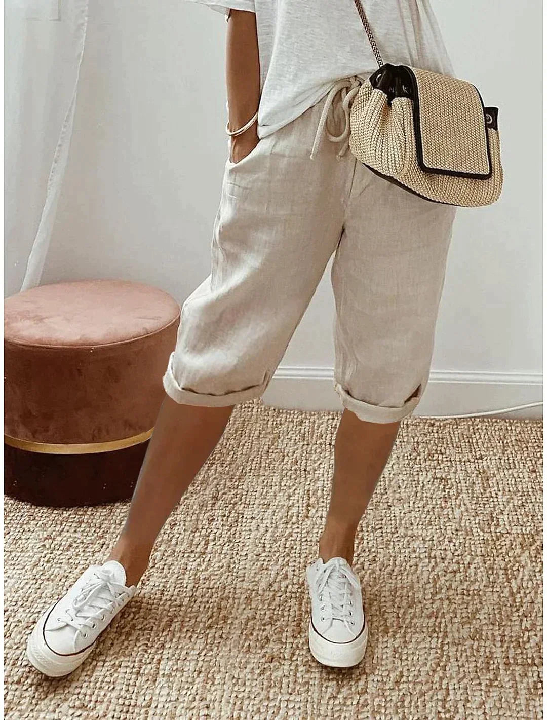 Women's Polyester Capri Pants Lightweight Casual