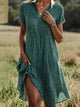 Women Midi Shirt Dress Short Sleeve Button Down Office