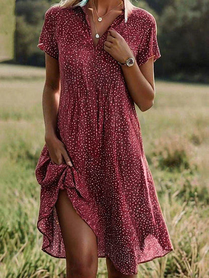 Women Midi Shirt Dress Short Sleeve Button Down Office - Image 2