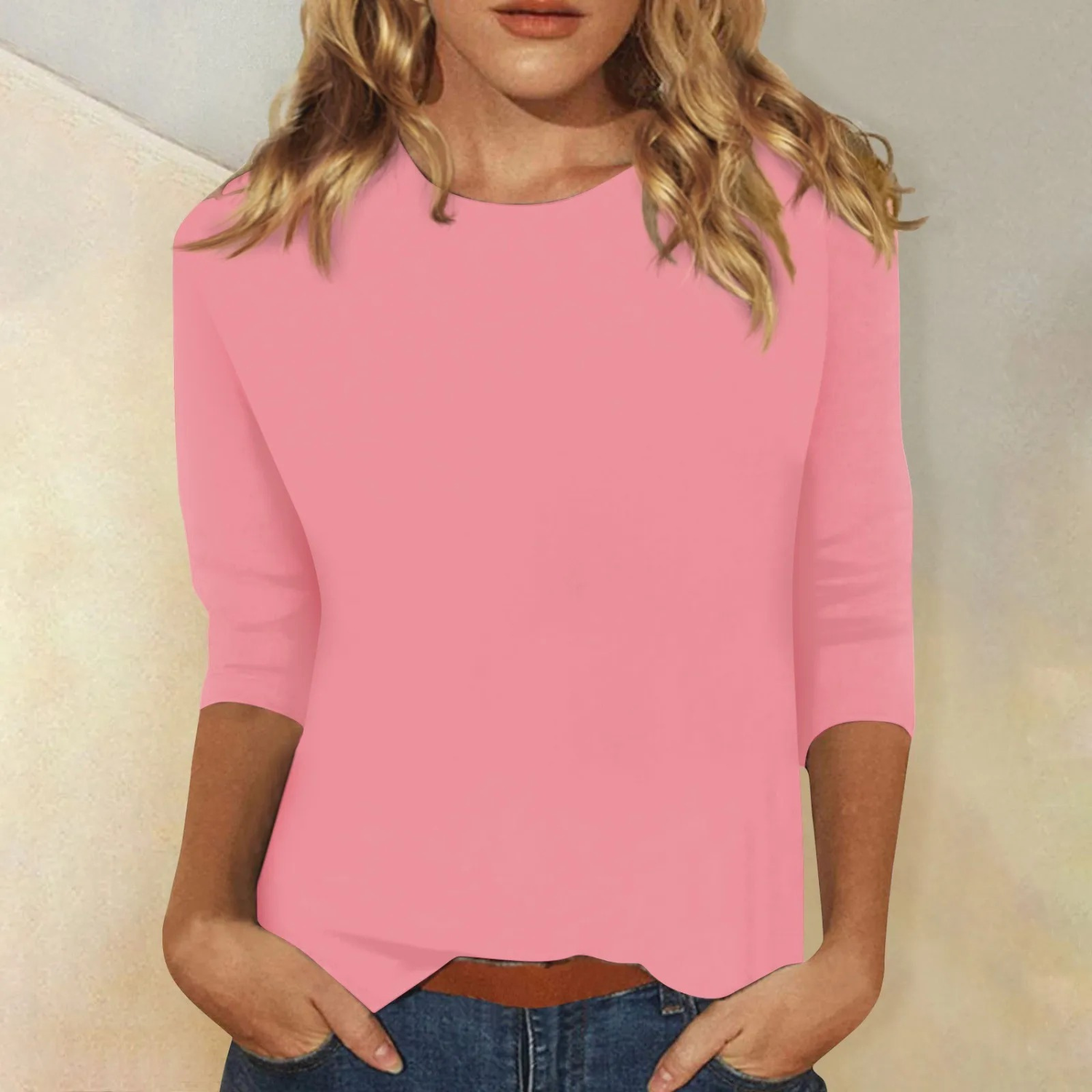 Women's Long Sleeve Crew Neck Top Solid Color Basic Shirt