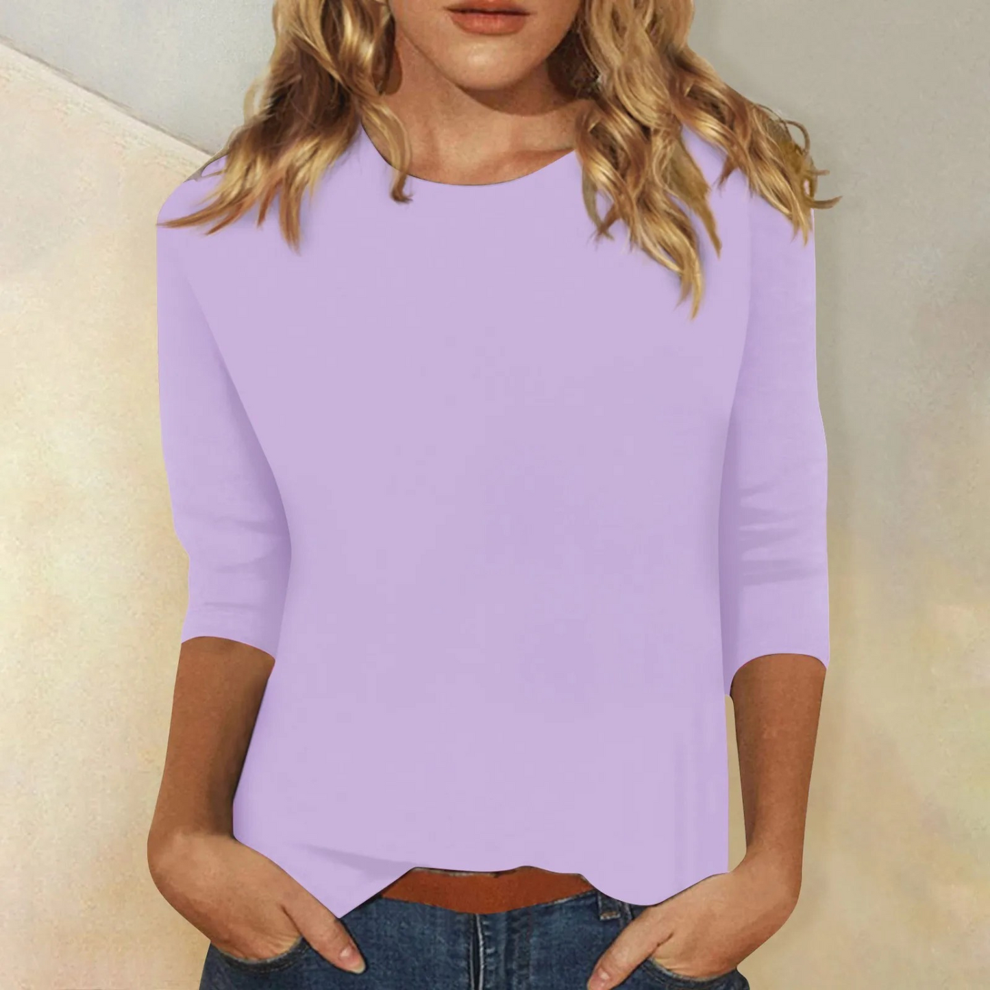 Women's Long Sleeve Crew Neck Top Solid Color Basic Shirt - Image 3