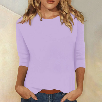 Women's Long Sleeve Crew Neck Top Solid Color Basic Shirt - Image 3