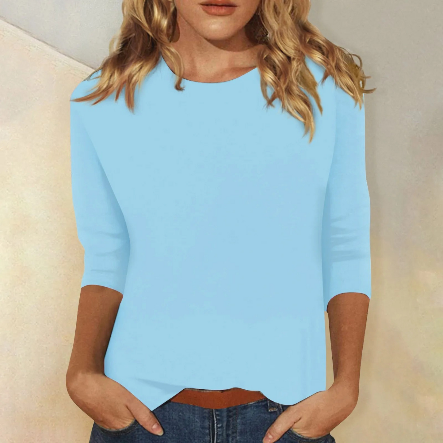Women's Long Sleeve Crew Neck Top Solid Color Basic Shirt - Image 4