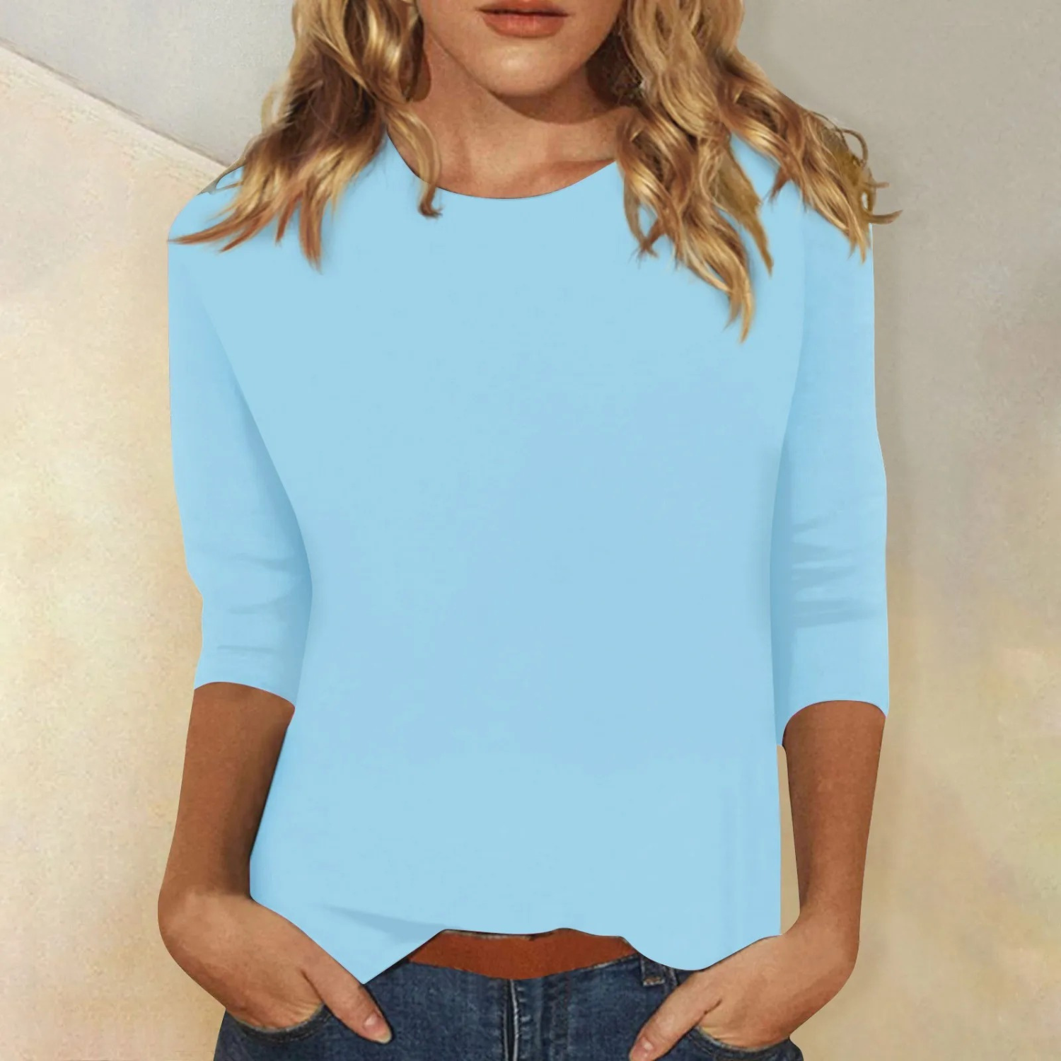 Women's Long Sleeve Crew Neck Top Solid Color Basic Shirt - Image 4