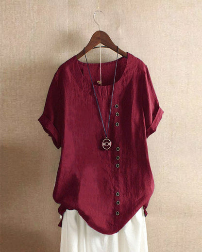 Women Cotton Short Sleeve Button Detail Top - Image 8