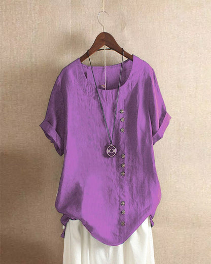 Women Cotton Short Sleeve Button Detail Top - Image 9