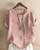 Women Cotton Short Sleeve Button Detail Top - Image 10