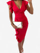 Damska Elegancka Sukienka Midi Bodycon I Falbankowymi Rękawkami - Image 6