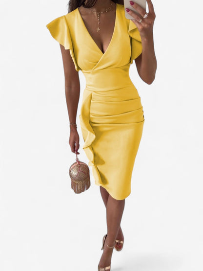 Damska Elegancka Sukienka Midi Bodycon I Falbankowymi Rękawkami - Image 7