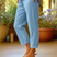 Women Linen Tapered Cropped Pants Cuffed - Image 3